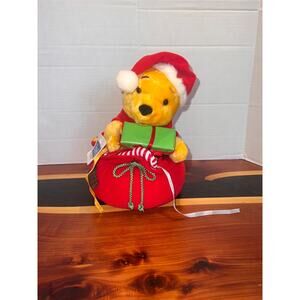 DISNEY 11" CHRISTMAS WINNIE THE POOH WITH GIFTS & CANDY CANE PLAYS MUSIC